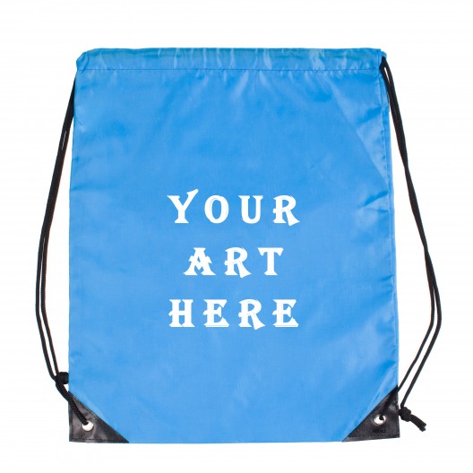 Light Blue Cinch Backpack Bag with Black Leather Corner